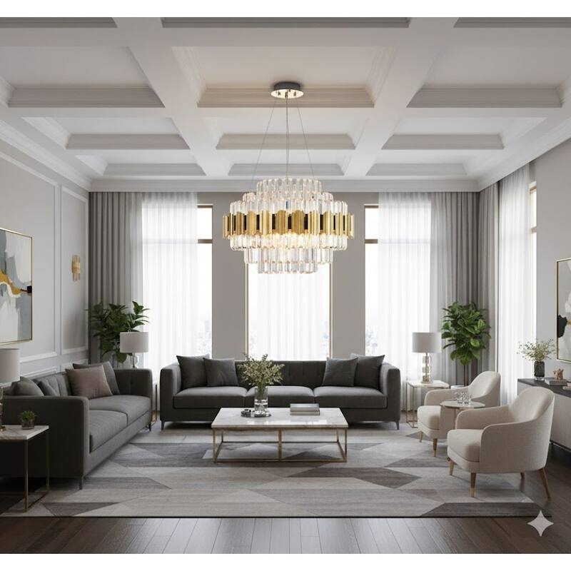 18 Light Gold Chandelier With Clear Crystal Accents