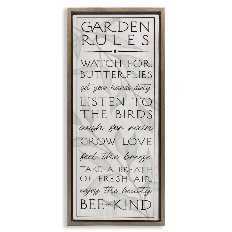 Stupell Uplifting Garden Rules Framed Floater Canvas Wall Art Design By Lil' Rue - 15 x 31 - Brown