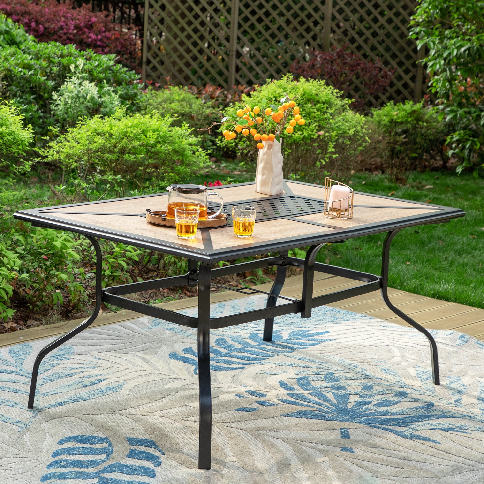 high table patio set with umbrella Flash Furniture 27.5 x 47.25 in. Tory Commercial Grade Rectangular Tempered Glass Top with Hole & Steel Tube Frame Black 20.0 (seat back height) Seat Dimensions MAISON ARTS 7-Piece Patio Dining