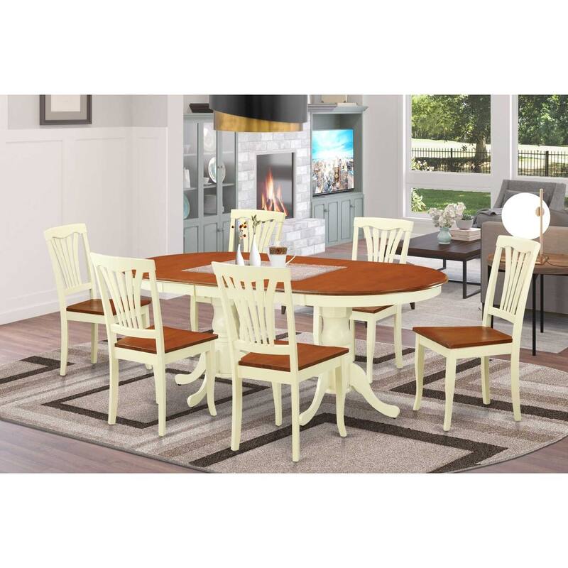 Dining Table Set with Chairs - 9 Piece Vintage Style Room Set - Saddle Brown Finish