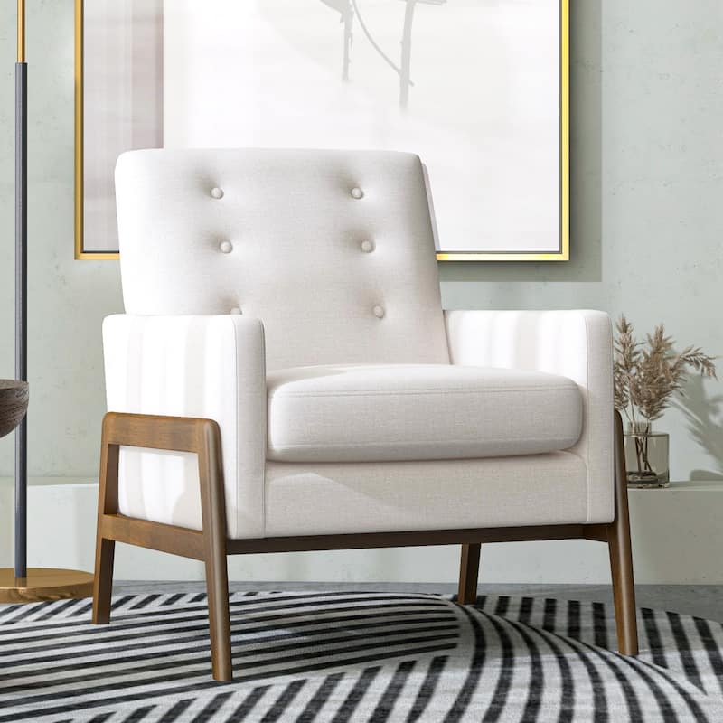 Sage Mid Century Modern Fabric Lounge Chair in Beige - 33 - 33 - Beige