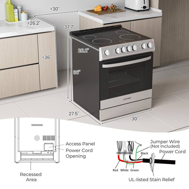 Costway Electric Range 30" Freestanding & Slide-in Kitchen Stove with - Black and Silver - See Details