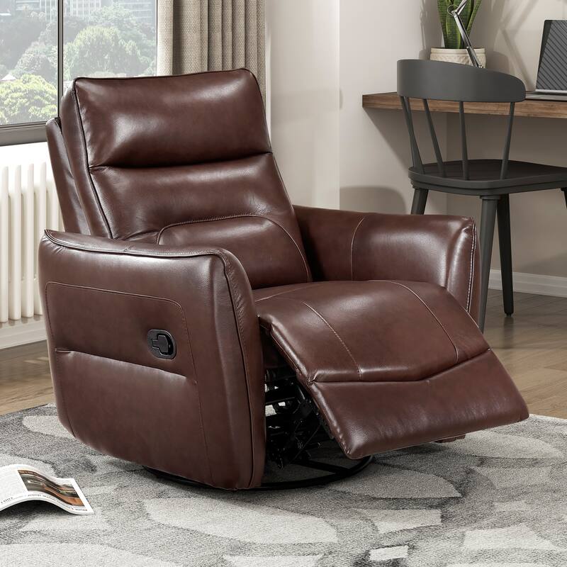 Esther 36" Leather Swivel Glider Recliner - Pull-Handle Motion
