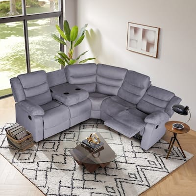 93" Width Polyester/Suede 5-Piece Manual Reclining Sectional Sofa