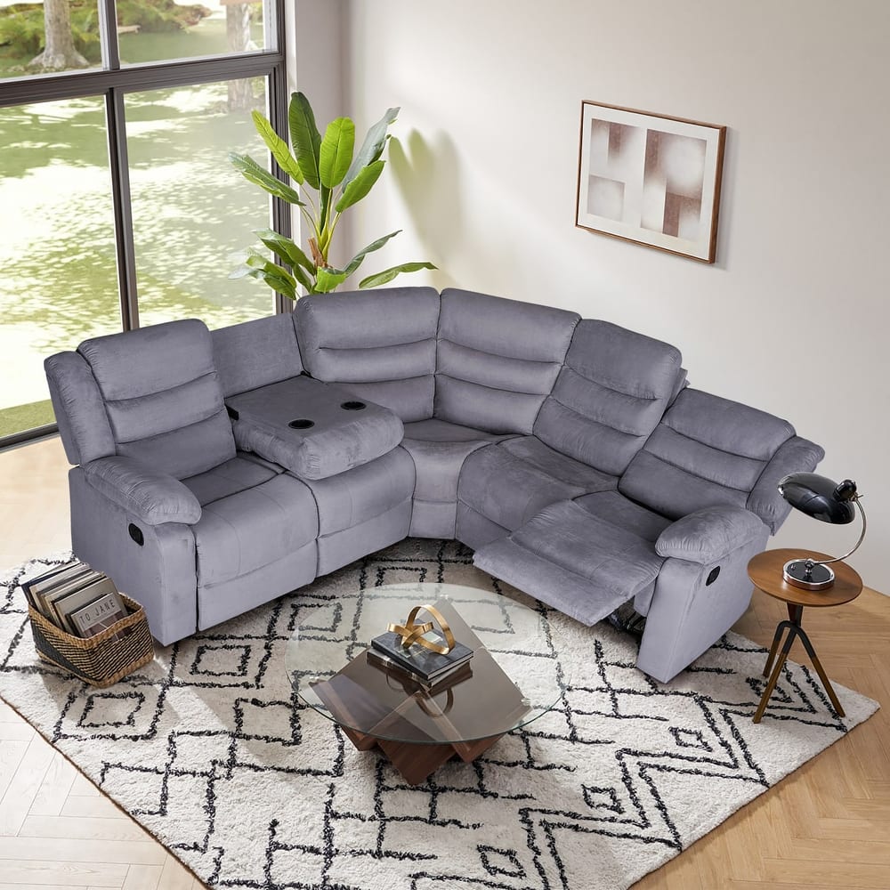 93" Width Polyester/Suede 5-Piece Manual Reclining Sectional Sofa