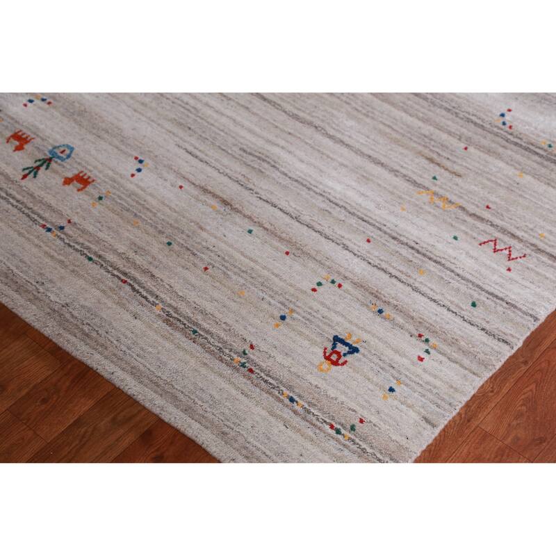 Hand Knotted Oriental 100% Wool Carpet Tribal Tribal Greys & Charcoal Gabbeh Area Rug - 10' 1'' X 8' 2''