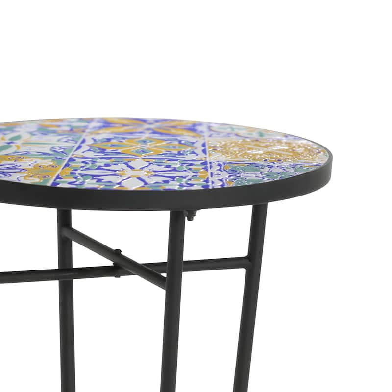 Christopher Knight Home - Camille Ceramic Tile and Iron Outdoor Side Table with French Country Charm