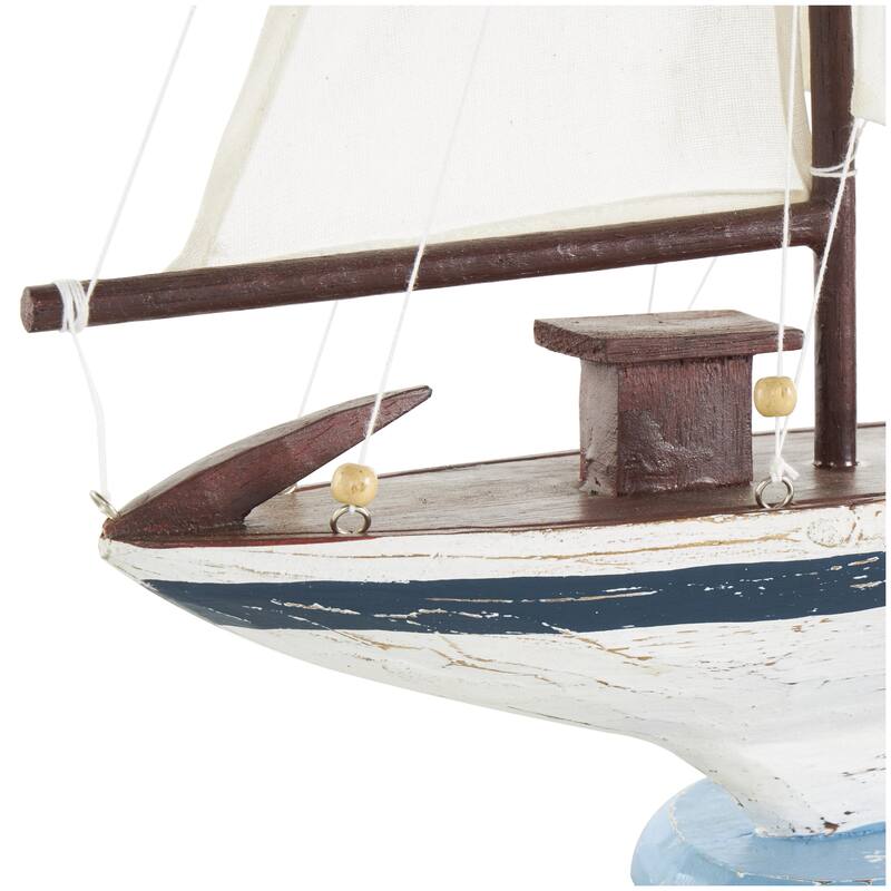 Wood Sail Boat Distressed Decorative Sculpture with Brown Wood and Beaded Accents - White - Roche River Decor