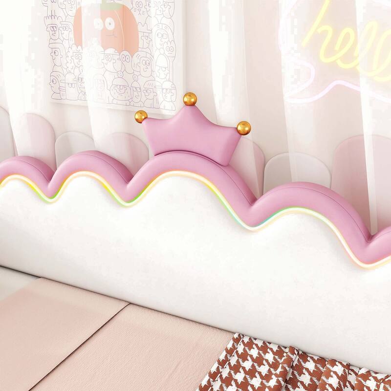 Modern Upholstered Princess Twin Extending Daybed with LED Lights