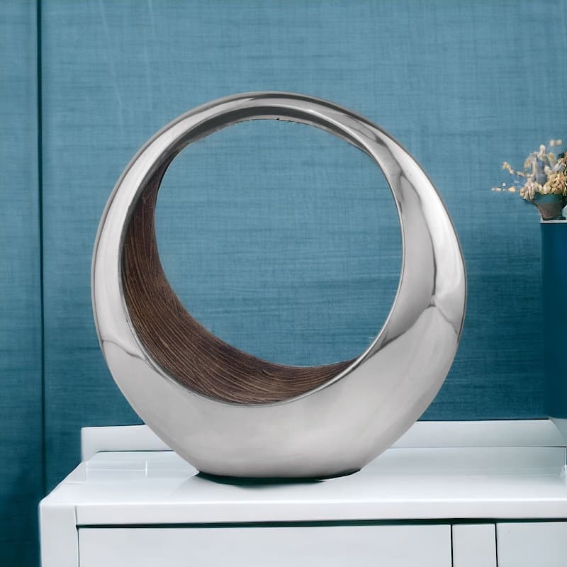 HomeRoots 11" Brown and Silver Aluminum Circular Decorative Bowl - 7' X '11' X '11 - 7' X '11' X '11