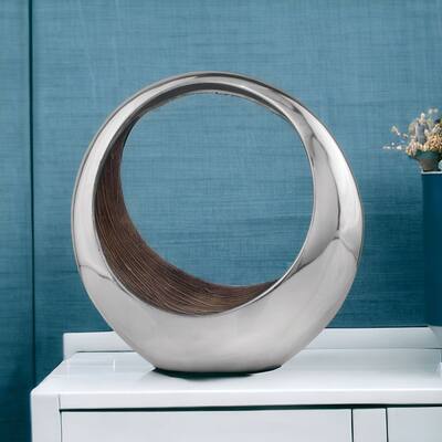 HomeRoots 11" Brown and Silver Aluminum Circular Decorative Bowl - 7' X '11' X '11