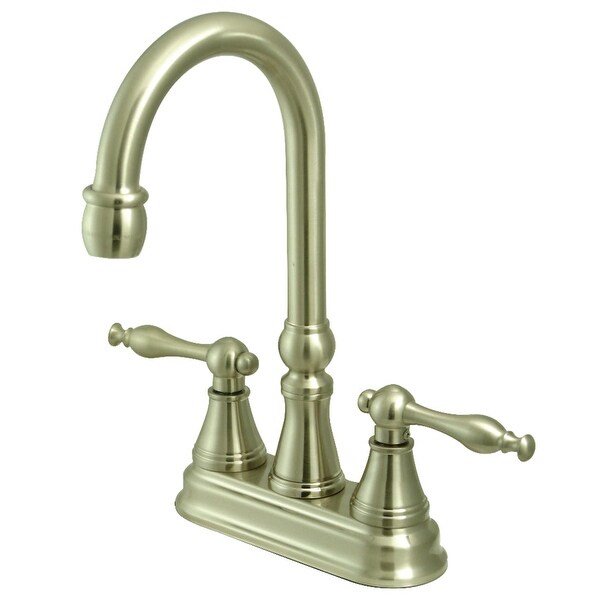 Kingston Brass KS249.NL Naples Deck Mounted 10-1/4" Tall Double Handle Bar Faucet with Lever Handles