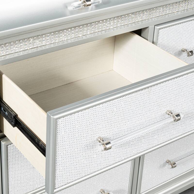 Furniture of America Gala Glam 2-Piece Silver 12-Drawer Dresser and Mirror Set with LED Lighting