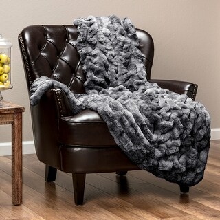 Chanasya Ruched Faux Fur Throw Blanket With Reversible Mink