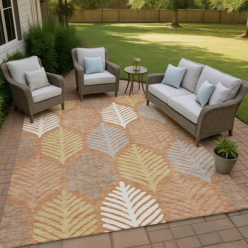 Machine Washable Indoor/ Outdoor Modern Fern Chantille Rug - Paprika - 2'6" x 3'10"