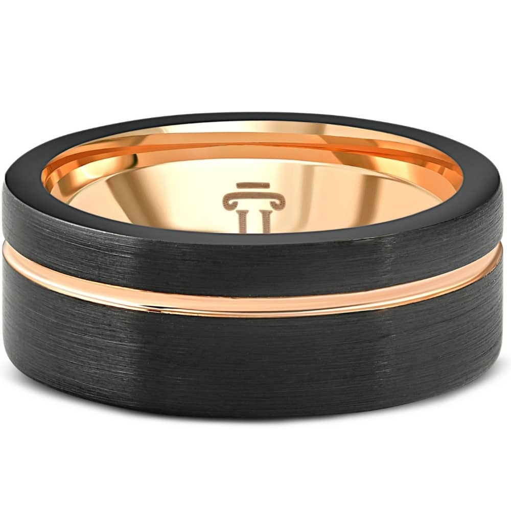 Bliss Diamond Men's Brushed Black Tungsten Rose Gold Plated Two Tone 8mm Ring Wedding Band