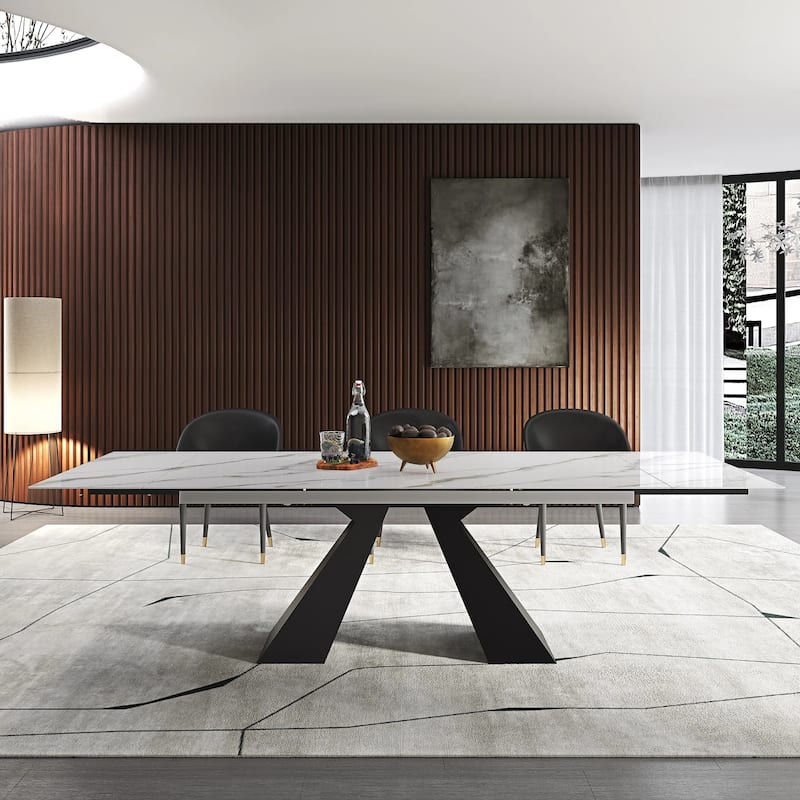 110.23'' Extendable Rectangular Sintered Stone Dining Table For 8 People
