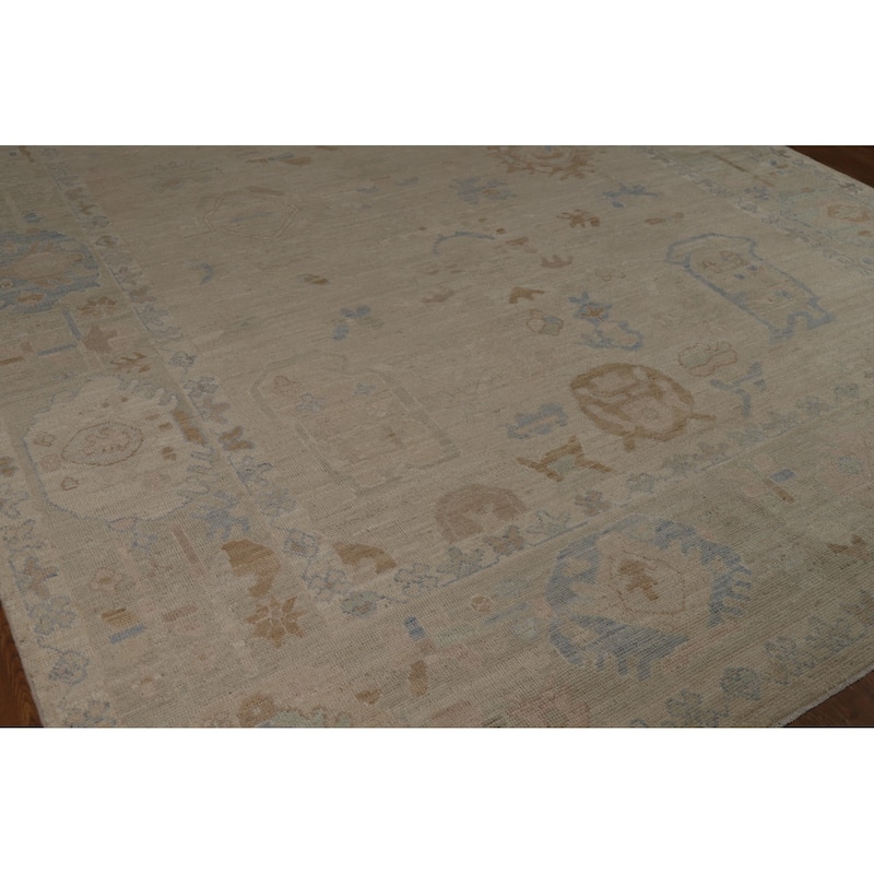 Vegetable Dye Beige Oushak Turkish Rug Hand-Knotted Wool Carpet - 9'1" x 12'1"