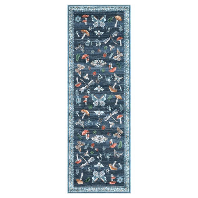Area Rugs for Living Room Modern Insect Rug Mushroom Pattern Rug Soft Washable Non Slip Low Pile Rug