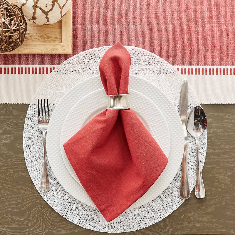Dobby Striped Woven Cotton Table Runner - 72" - Cream and Brick Red