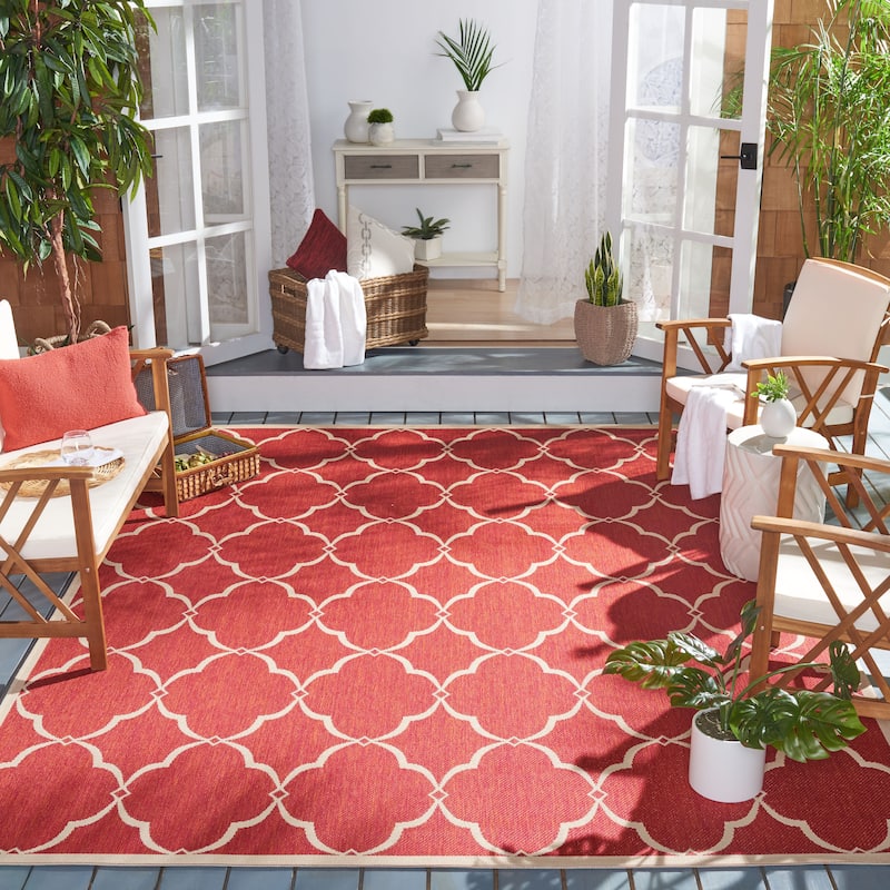 SAFAVIEH Beach House Caetana Indoor /Outdoor Waterproof Patio Backyard Rug - 6'7" x 9'2" - Red/Creme