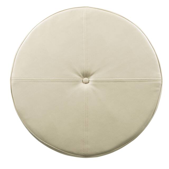 Porch & Den Rockwell Large Ivory Faux Leather Round Storage Ottoman