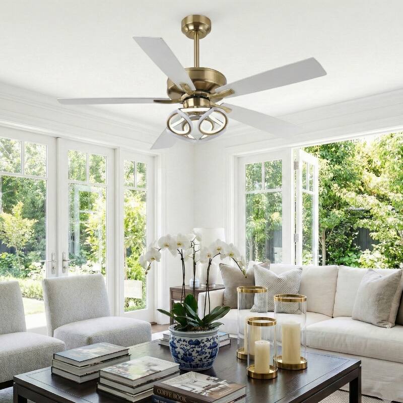 52" Modern Gold Dimmable LED Smart Ceiling Fan with Light and Remote, App Control