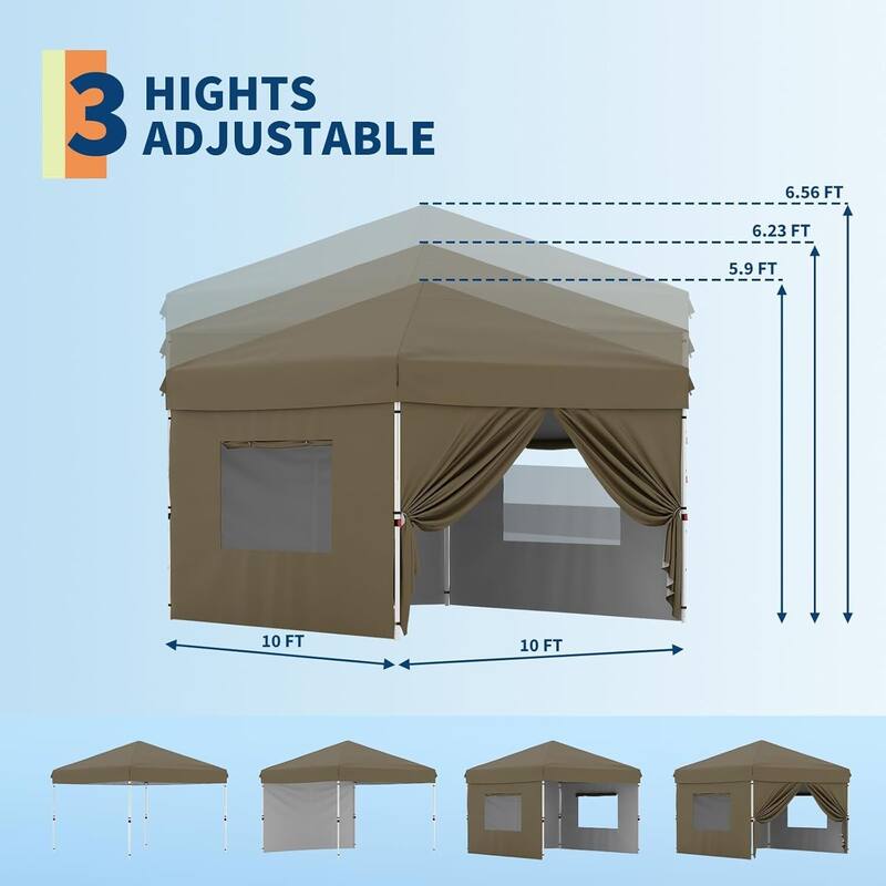 Outdoor 4-Sidewall 10x10 Pop Up Canopy Tent for Picnics, Camping