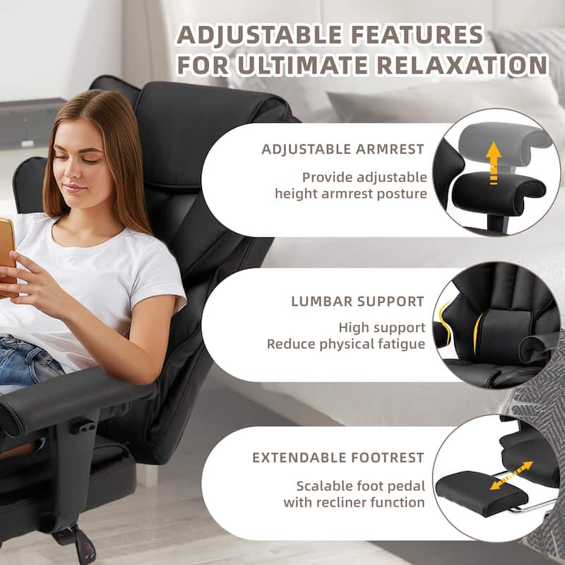 Ergonomic 6-Point Massage Office Chair with Heating, Reclining Function, Retractable Footrest, and Adjustable Armrests