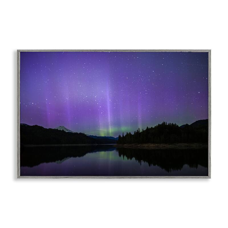 Stupell Luminous Purple Northern Lights Framed Giclee Art Design By Nancy Crowell - 18 x 12 - Grey