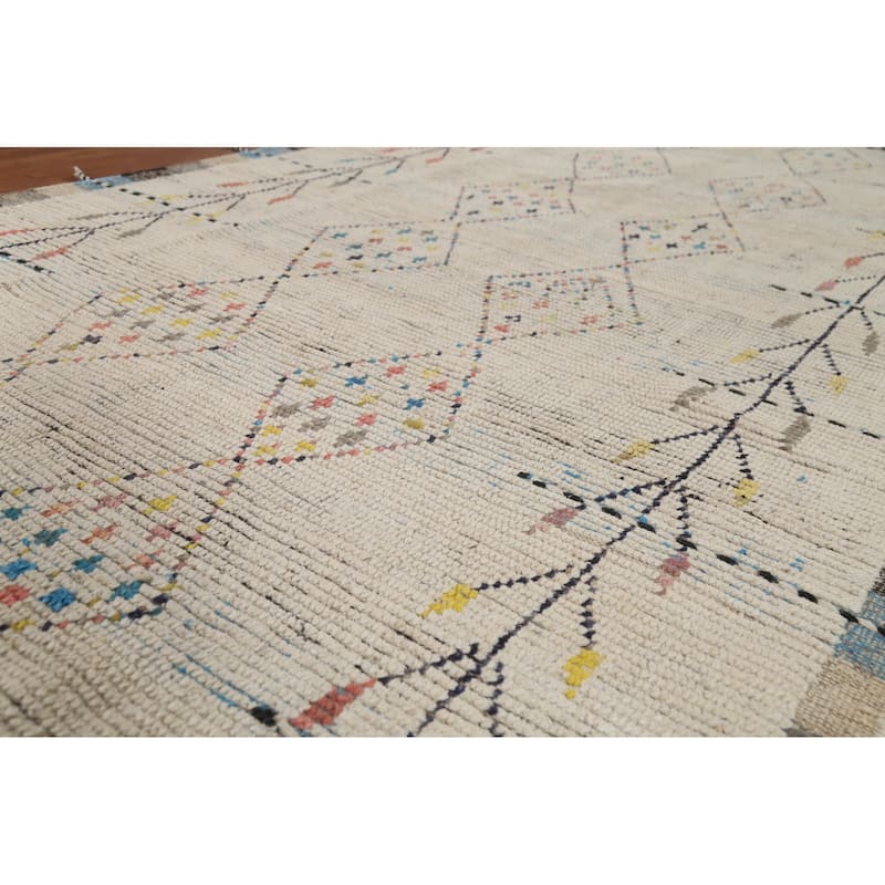 Striped Geometric Moroccan Area Rug Hand-Knotted Wool Carpet - 5'9"x 10'0"