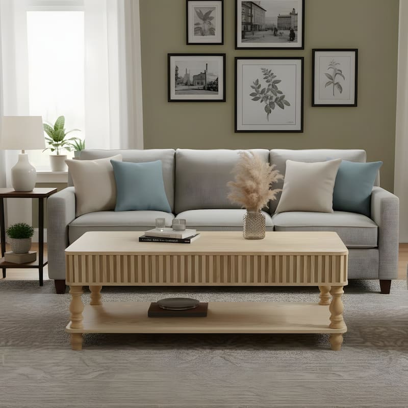 Rustic Style Lift-Top Coffee Table with Hidden & Open Storage