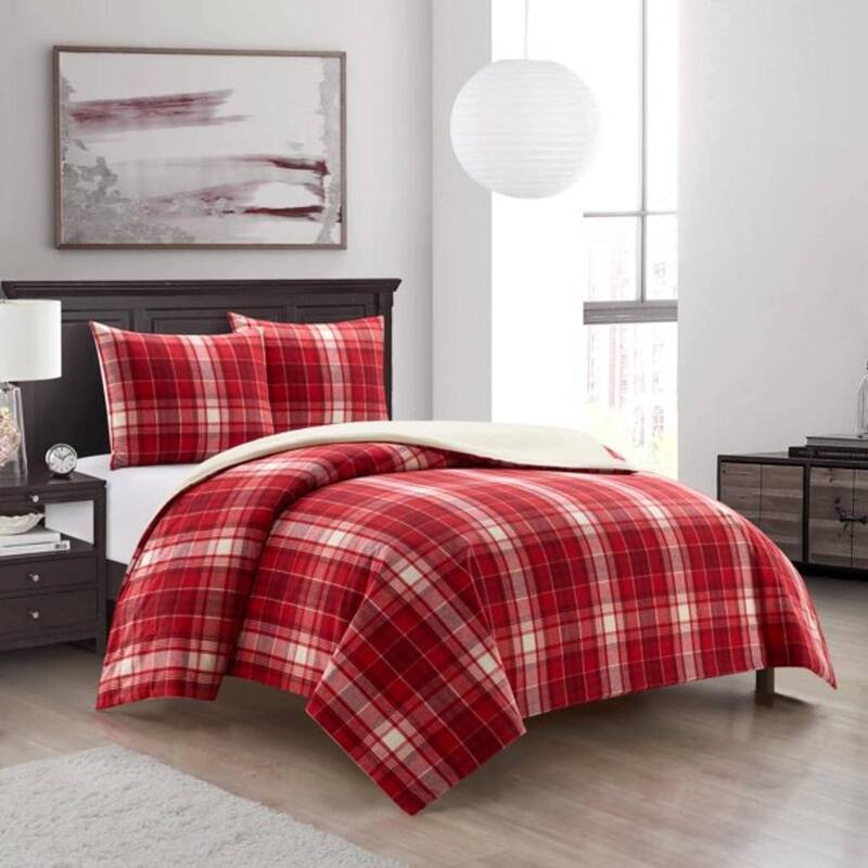 Dearfoams Cotton Comforter All Season Bedding Set - Full - Queen - Red Plaid