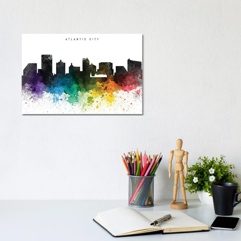 iCanvas "Atlantic City Skyline Rainbow Style" by WallDecorAddict Canvas Print - 8x12x0.75