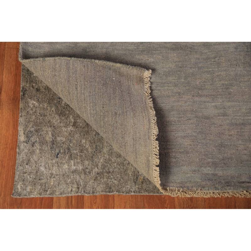 Modern Gabbeh Area Rug Hand-Knotted Grey Oriental Wool Carpet - 9'2" x 11'9"
