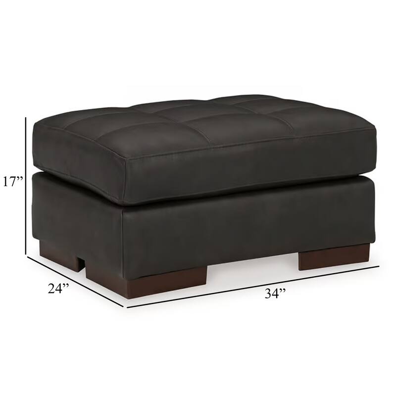 Lenie Ottoman, Tufted Details, Dark Gray Real and Faux Leather 34 Inch
