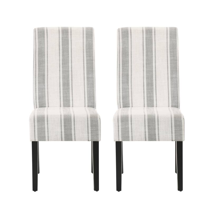Striped Dining Chairs Set, High-Back Kitchen Chairs, Armless Upholstered Chairs with Wooden Legs, Set of 2