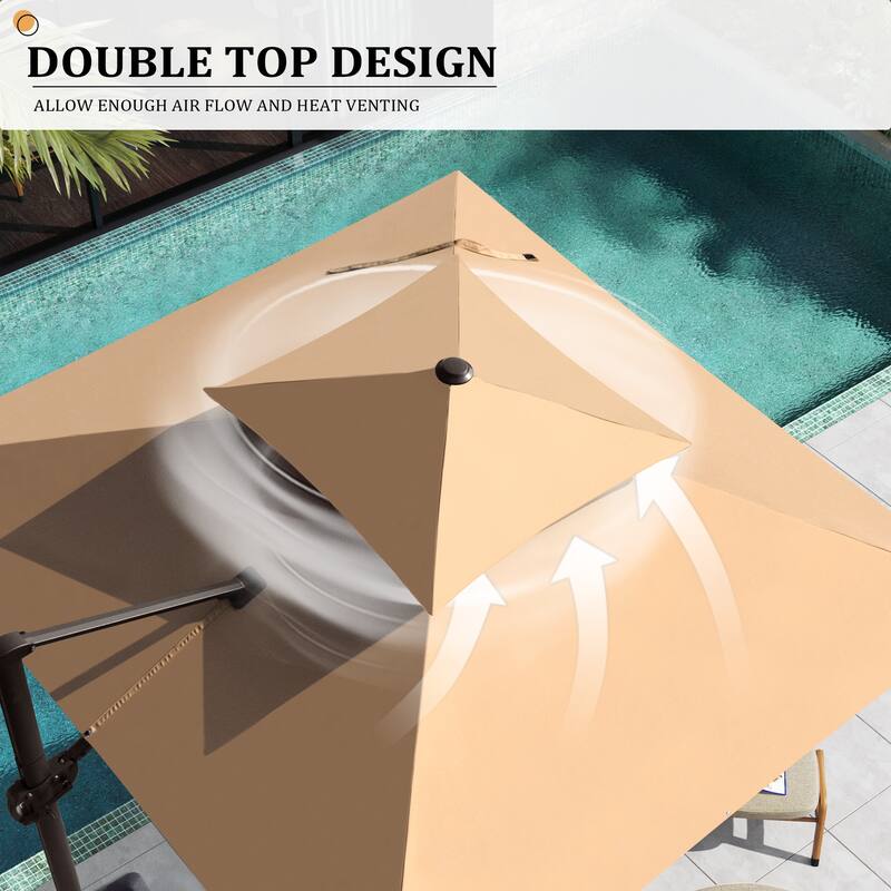 VredHom Outdoor Double Top Patio Cantilever Umbrella with Base