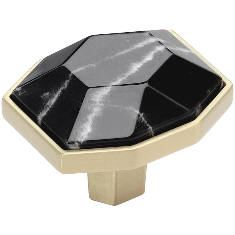 Amerock BP36638 Carrione 1-3/8" Geometric Cabinet Knob - Marble Black / Golden Champagne