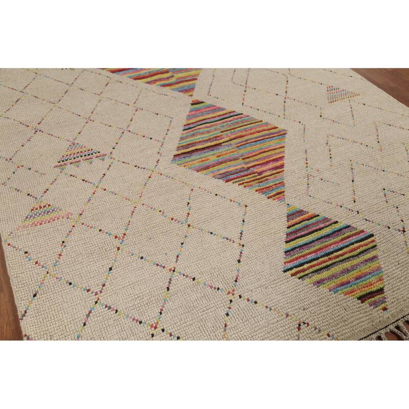 Geometric Trellis Moroccan Area Rug Handmade Wool Carpet - 6'9"x 10'5"