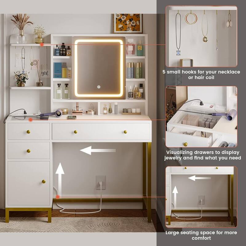 Vanity Desk with Unique Jewelry Hooks and Hidden Storage Space