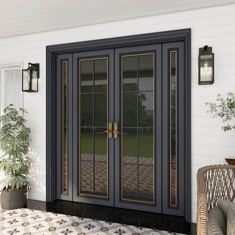 1-Light Steel Black Rectangular Outdoor Wall Sconce for Porch & Entryway - Black-2 Pack