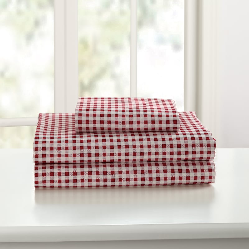 Laurel & Mayfair Gingham 100% Cotton Percale Sheet Set, Red