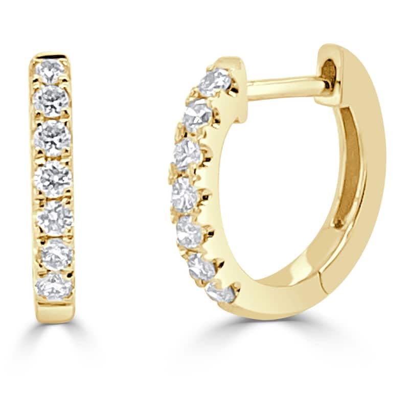 Joelle Collection Diamond Huggie Earring - 14K Gold Earrings U-Shaped Hoops With Certified Diamonds - 12mm - Yellow