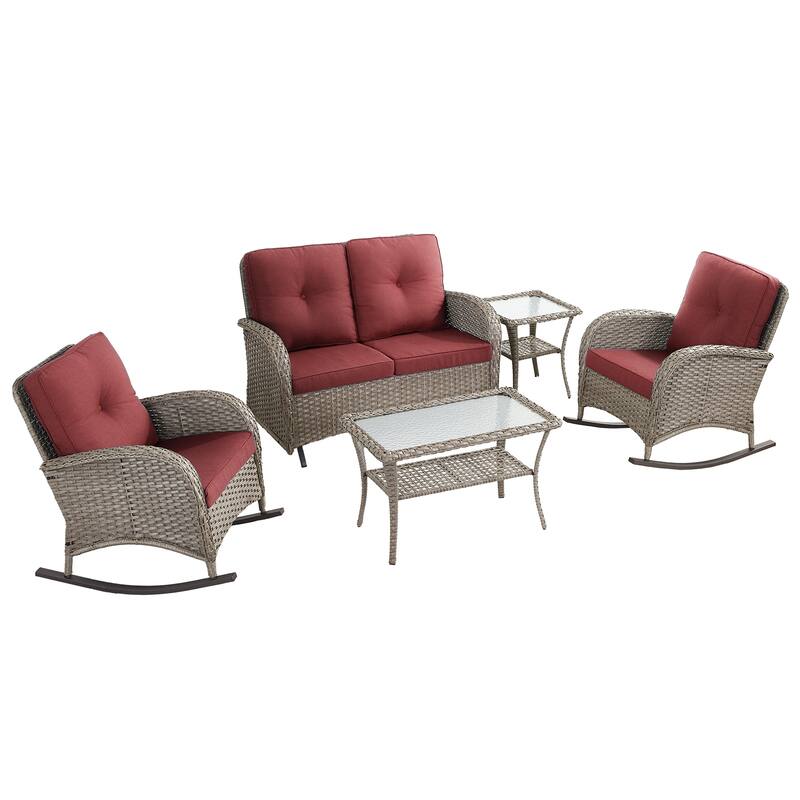 Outdoor Glider Sofa Rocker Chairs Table Grey-Red - Grey