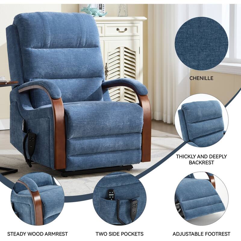 Power Lift Recliner Chair Dual Motor Infinite Position with Solid Wood Armrests, Heat Massage and Heavy Duty Motion Mechanism