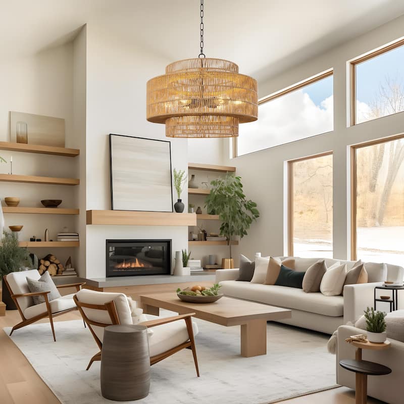 4/6-Light Boho 3-Tier Hand Woven Rattan Drum Chandelier