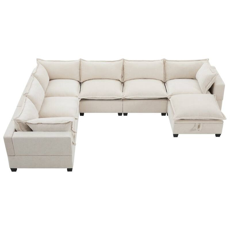 117.5" U-Shaped Chenille Sectional Sofa with Movable Storage Ottoman