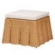 preview thumbnail 2 of 32, Palm Scallop Natural Rattan Ottoman with Cushion – Handwoven Wicker Accent Bench or Footrest for Living Room or Sunroom, Square Natural - Medium