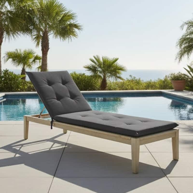 Outdoor Cushion for Lounge Chair, Tufted Dark Gray Oxford Fabric